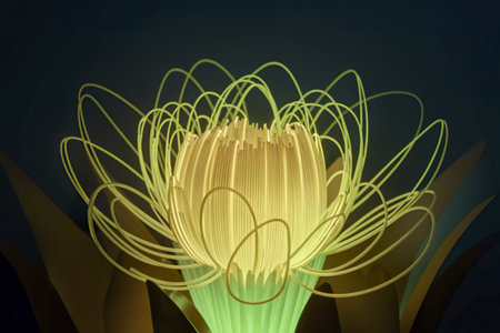 An innovative and abstract piece featuring a yellow intricate light optical fibers