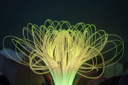 An innovative and abstract piece featuring a yellow intricate light optical fibers