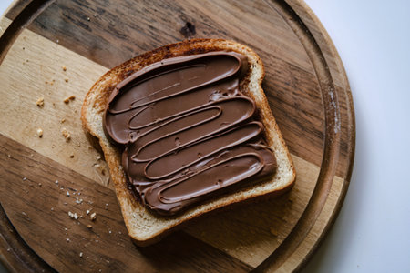 A photo of a piece of toast with chocolate hazelnutの写真素材