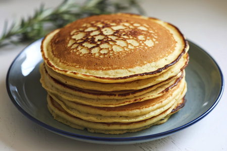 A photo of a plate with golden-brown pancakes.