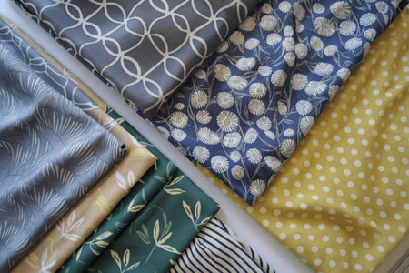 A photo of a flat lay with a variety of fabricsの写真素材