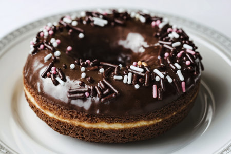 a chocolate donut with sprinklesの写真素材