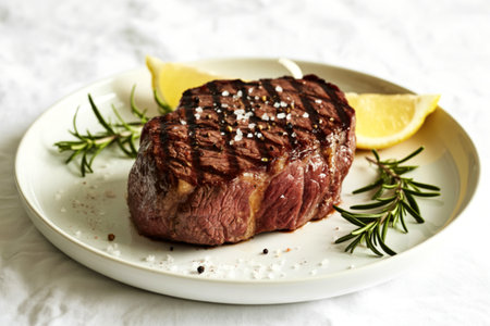 A photograph of a thick-cut beef steakの写真素材