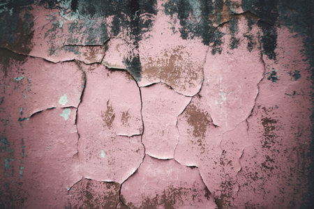 A photo of a pink texture of old cracked paint on a wallの写真素材