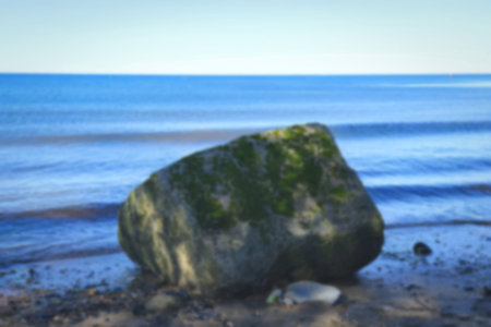 a large boulder on a beach with the sea