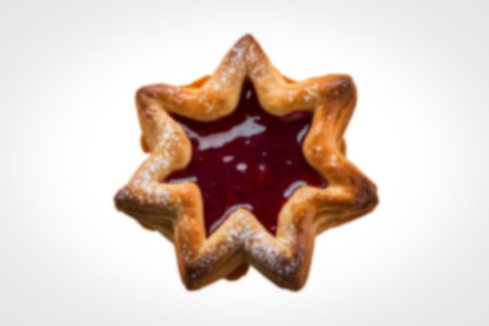 A photo of a sweet stuffed pastry filled with jamの写真素材