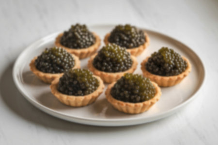 A photo of tartlets with sturgeon black caviarの写真素材
