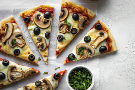 A photograph of a beautifully arranged pizzaの写真素材