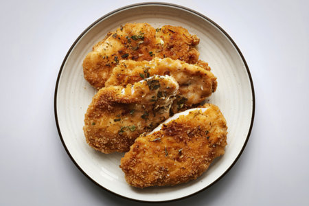golden-brown breaded chicken cutletsの写真素材