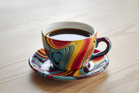 a vibrant ceramic coffee cupの写真素材