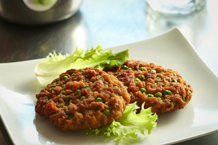 two golden-brown schnitzel cutlets