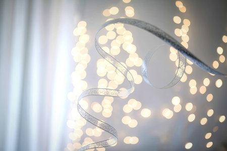 A serene and elegant photo of a silver ribbonの写真素材