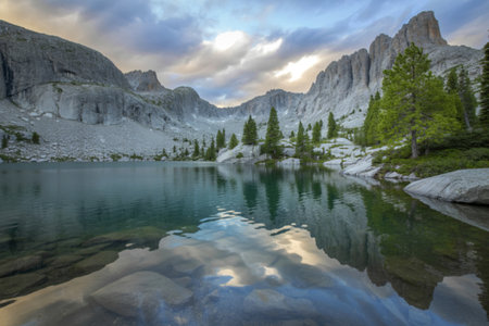 panoramic view of a mountainous regionの写真素材