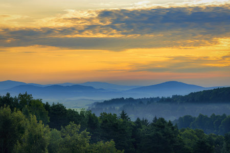 a breathtaking landscape during sunset.の写真素材