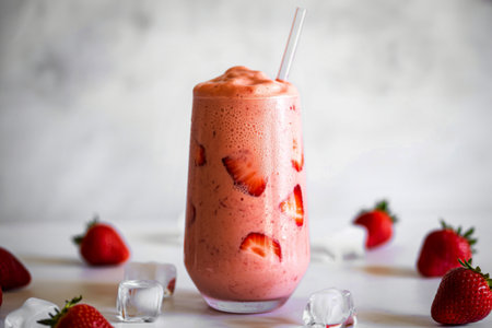 a refreshing summer strawberry frappeの写真素材