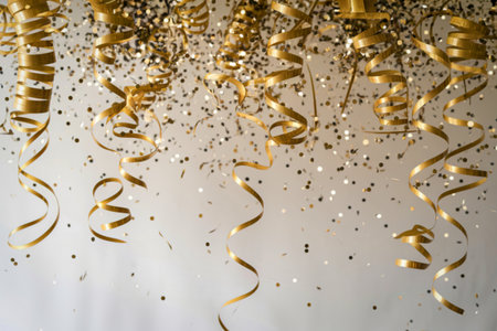 a festive and celebratory scene with golden ribbonsの写真素材