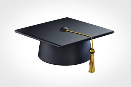 a black academic hat with a golden tassel.の写真素材