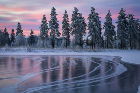 snow-covered pine treesの写真素材