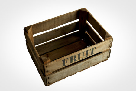 A photo of an empty wooden fruit crateの写真素材