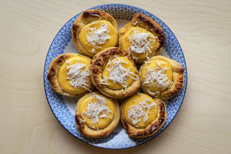 A photo of a plate with baked pastriesの写真素材