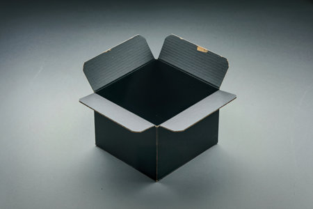 A photo of an empty black box isolated on a white backgroundの写真素材