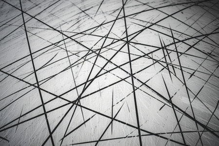 A photo of a rough, textured surface with a chaotic interplay of intersecting lines and scratches.の写真素材
