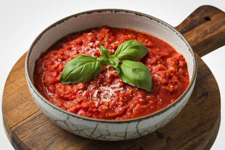 a bowl of tomato sauce.の写真素材