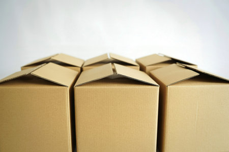 several blank cardboard boxesの写真素材