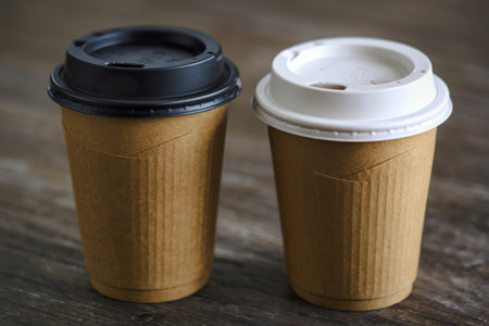 two brown paper cupsの写真素材