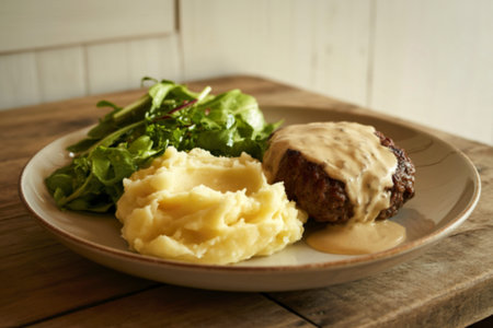 a ceramic plate filled with a comforting meal