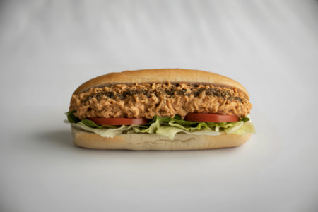 A photograph of a freshly made sub sandwichの写真素材