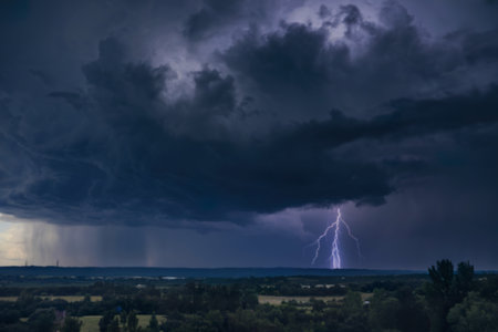 A dramatic photograph of a turbulent sky filled with storm cloudsの写真素材