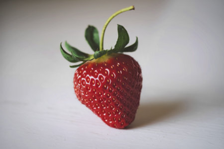 A high-quality photograph of a single fresh strawberry