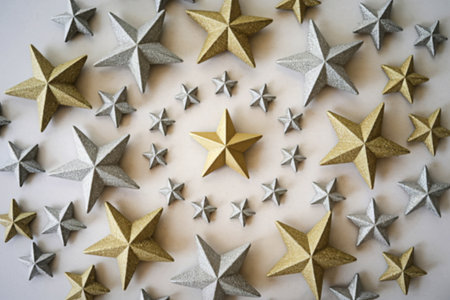 A flat lay photograph metallic starsの写真素材