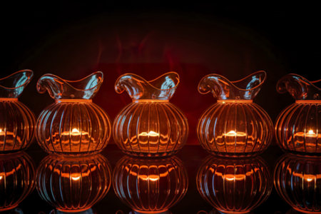 close-up photograph of glowing glass candleの写真素材