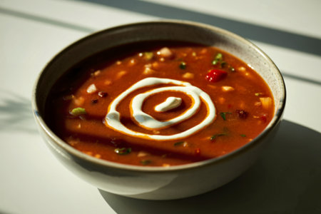 a vibrant bowl of spicy chili tomato soupの写真素材