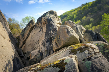 granite rocks in the sun in springの写真素材
