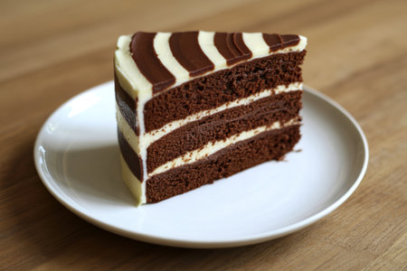 a decadent chocolate layer cake sliceの写真素材