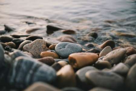 A close-up photograph of smooth, weathered stonesの写真素材