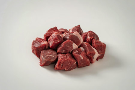 small cubes of raw red meat