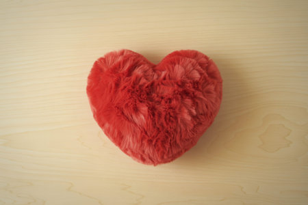 a plush, fluffy red heart-shaped pillow or stuffed object