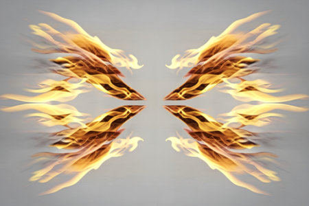 a symmetrical pattern of flames against a white background