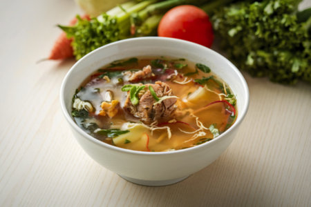 a bowl filled with a delicious-looking soup