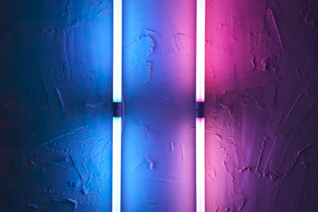 A photograph of two vertical neon tube lights