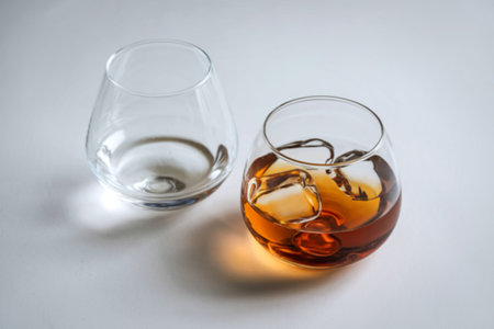 A still life photograph of two elegant snifters
