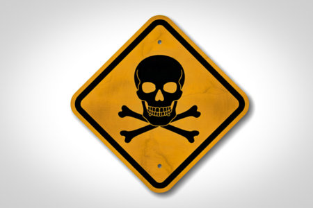 hazard warning sign with a bright yellow backgroundの写真素材