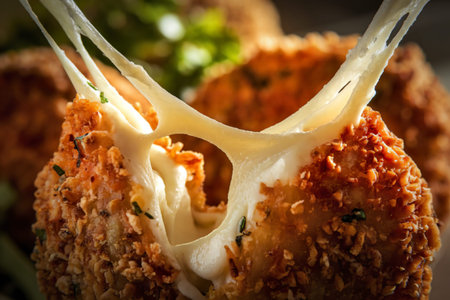 a breaded and fried cheese biteの写真素材