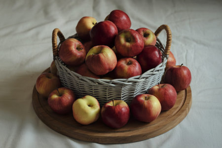 a basket of red applesの写真素材