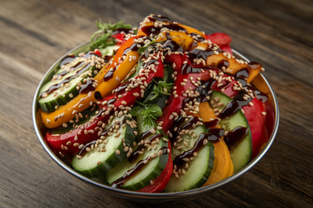 A photo of a vibrant and colorful vegetable dishの写真素材