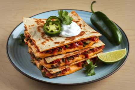 A photo of a plate of layered quesadillasの写真素材